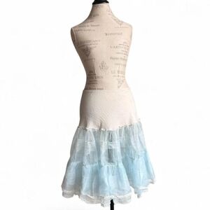 Vintage 60s Blue Tulle Petticoat Crinoline Skirt Lace Trim‎ Sheer